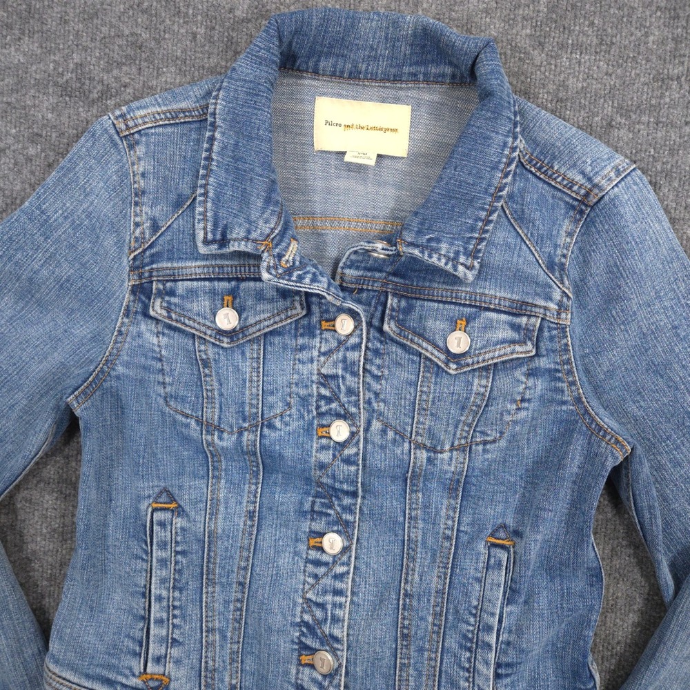 Anthropologie Pilcro Denim Trucker Jacket Womens M Blue Cropped Medium Wash - Picture 2 of 10
